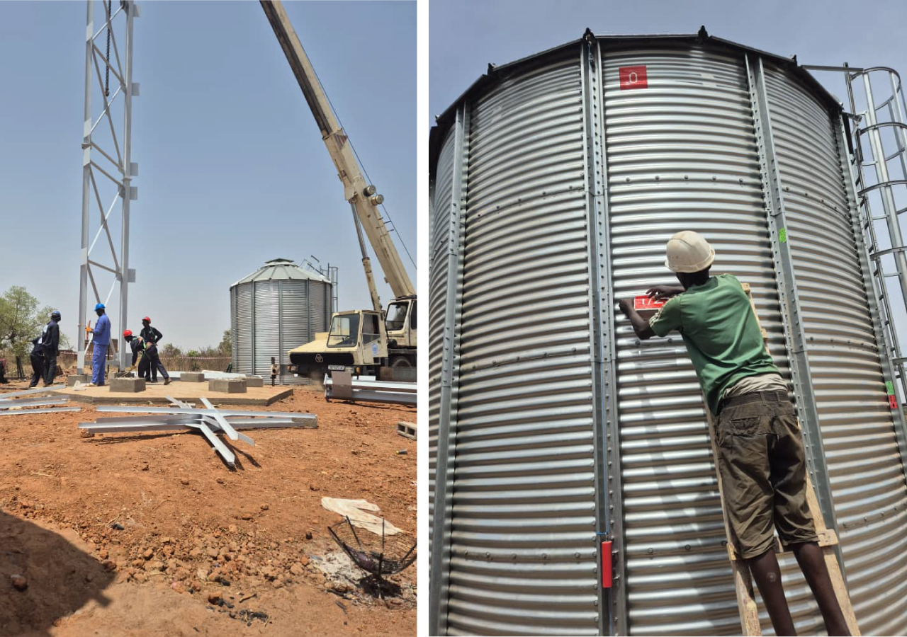 Montage Château métallique en groupement avec Vergnet Hydro, ce projet fait partir du programme SAN 11e FED, financé par l'Union Européene